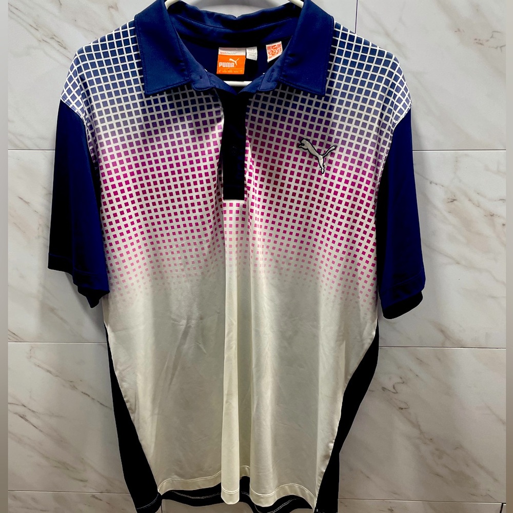 PUMA Short Sleeve Polo Golf Dry Cell Shirt men’s red white blue Medium